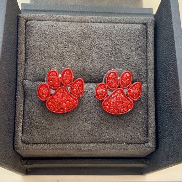 Jewelry - Red Paw Earrings with Crystal Detail - In great condition! 🐾 ♥️